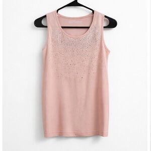 Pink and white Sleeveless Top with Silver Accents